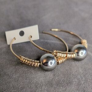C-Hoop Earrings with Metallic Bead - Gold Tone & Silver Tone